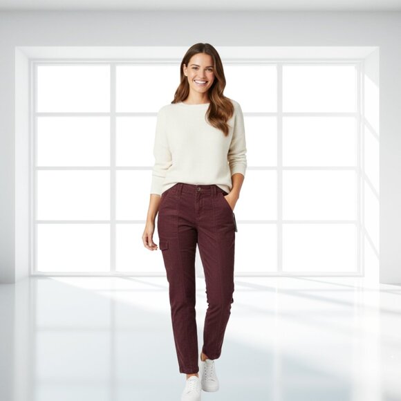 Time and Tru Pants - Time and Tru Corduroy Utility Pants Women's 8 Maroon Burgundy Straight Leg Cargo
